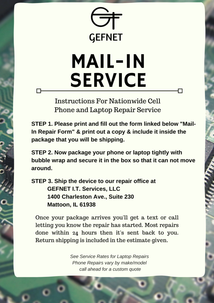 Laptop repair Mail in service instructions